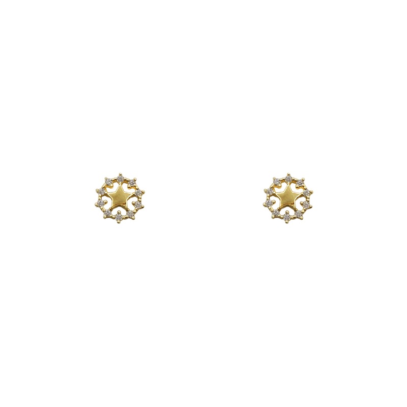 Zirconia Shared-Prong Halo Star Stud Earrings (14K)