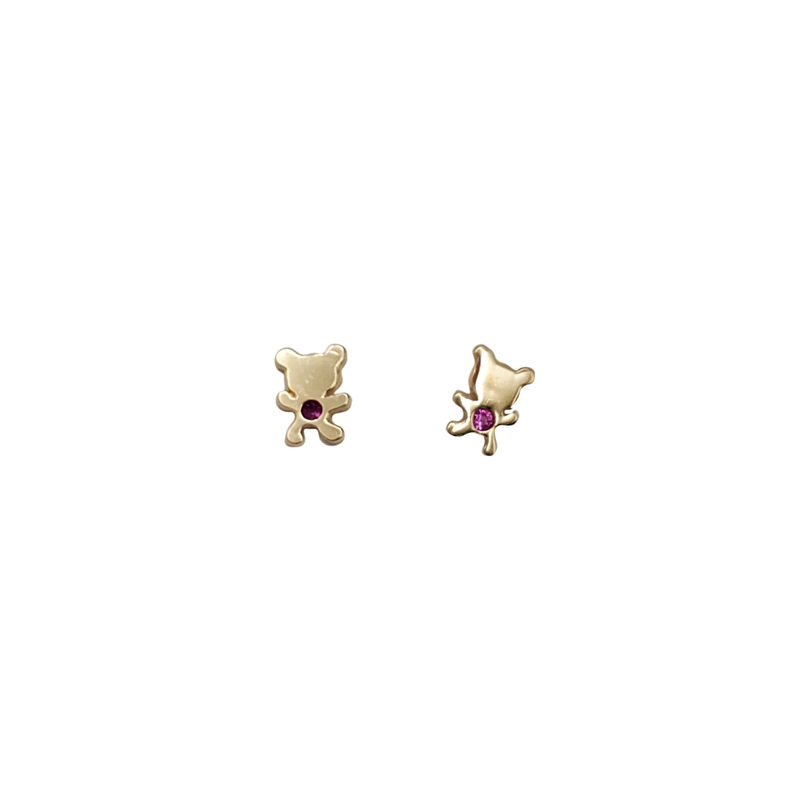 Zirconia Teddy Bear Stud Earrings (14K)
