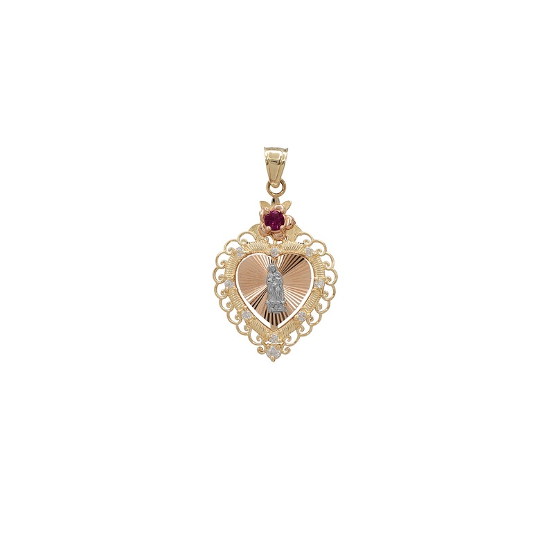 Zirconia Tricolor Virgin Mary Heart Pendant (14K)
