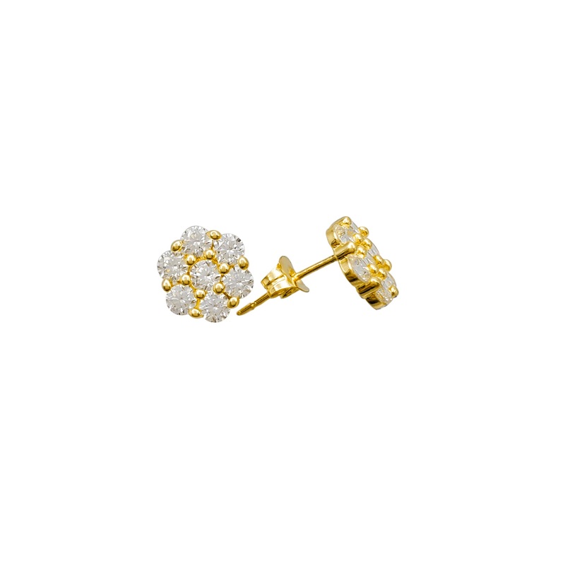 Zirconia Honeycomb Stud Earrings (14K)
