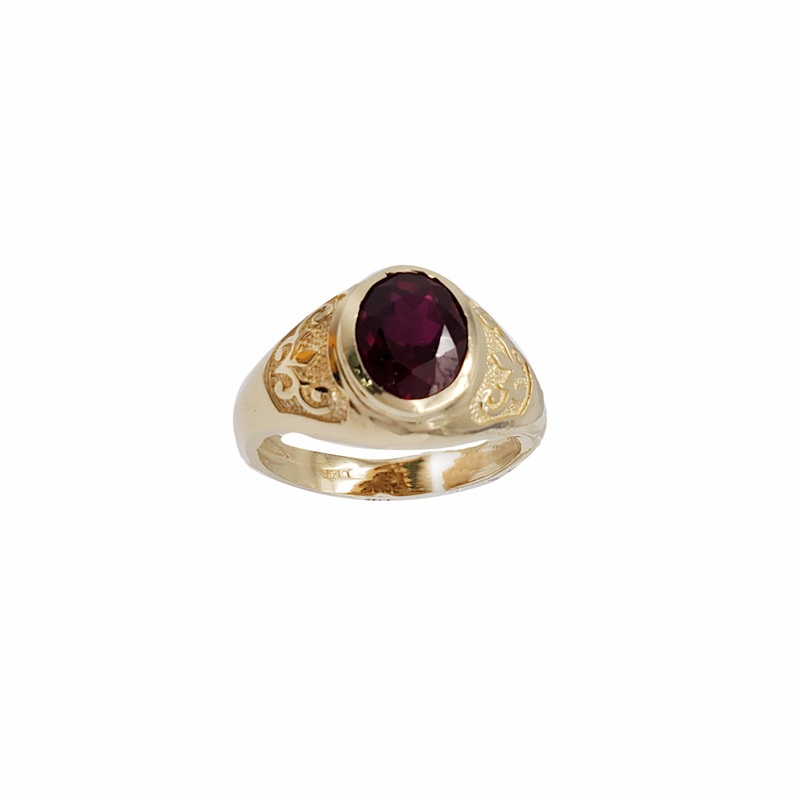 Zirconia Red Oval Men's Ring (14K)
