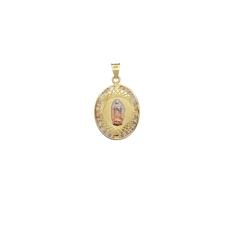 Zirconia Tricolor Halo Virgin Mary Pendant (18K)