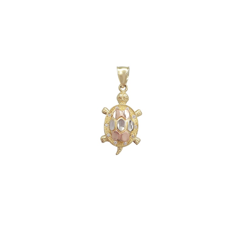 Zirconia Tricolor Turtle Pendant (14K)