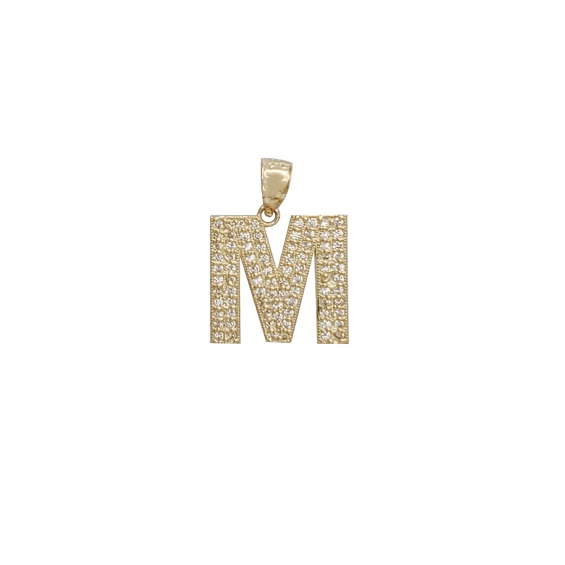 Cubic Zirconia Block Initial "M" Pendant (14K)