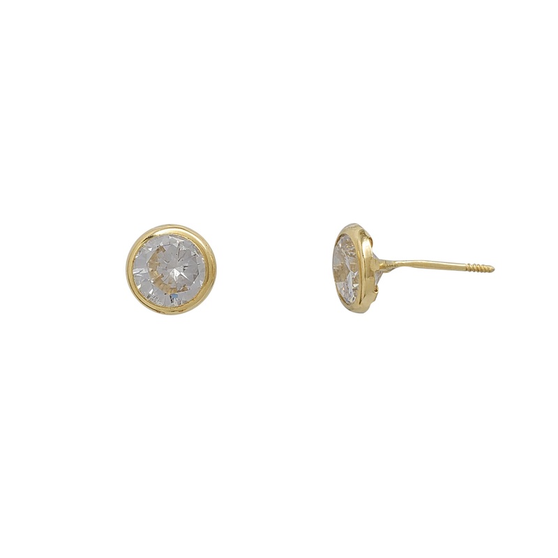 Zirconia Solitaire Bezel Stud Earrings (14K)