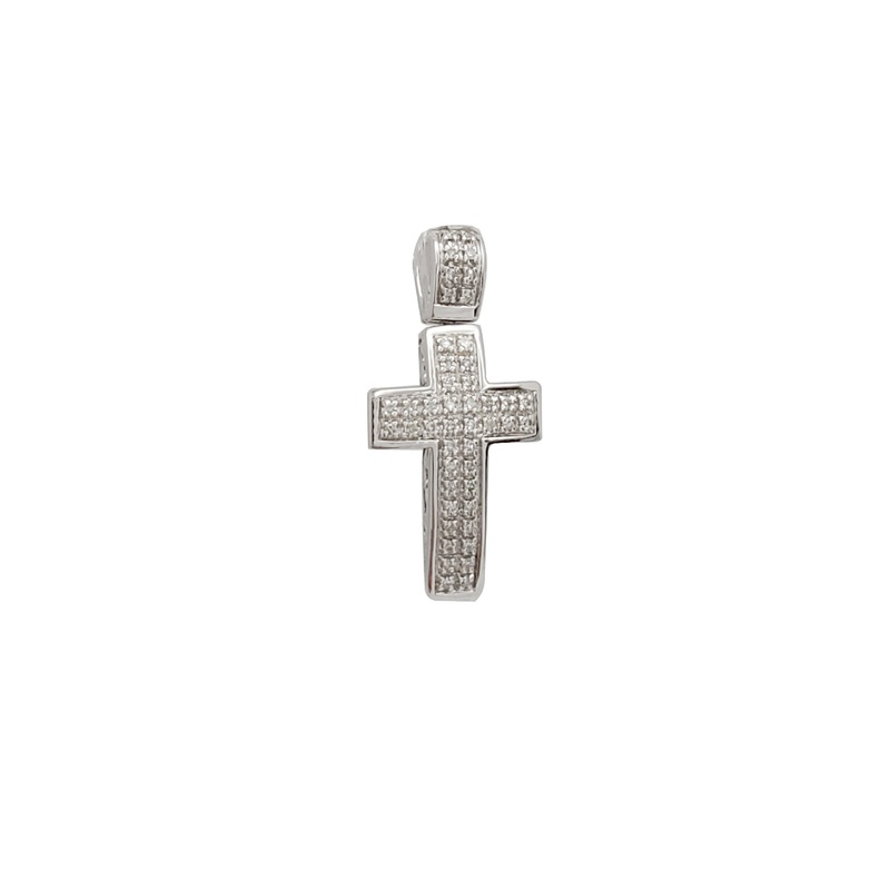 Iced-Out Diamond Convex Cross Pendant (14K)