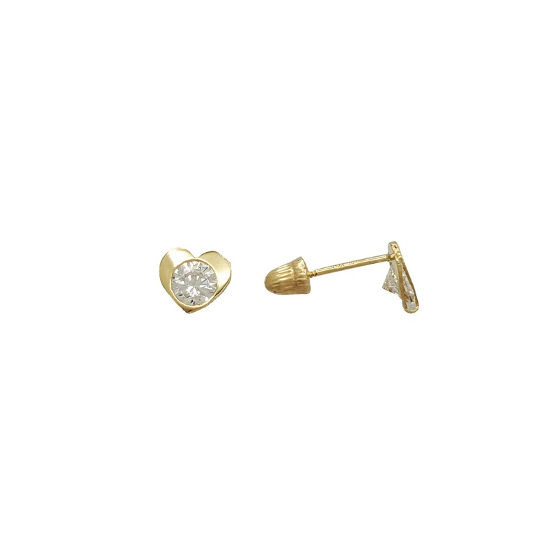 Zirconia Heart Stud Earrings (14K