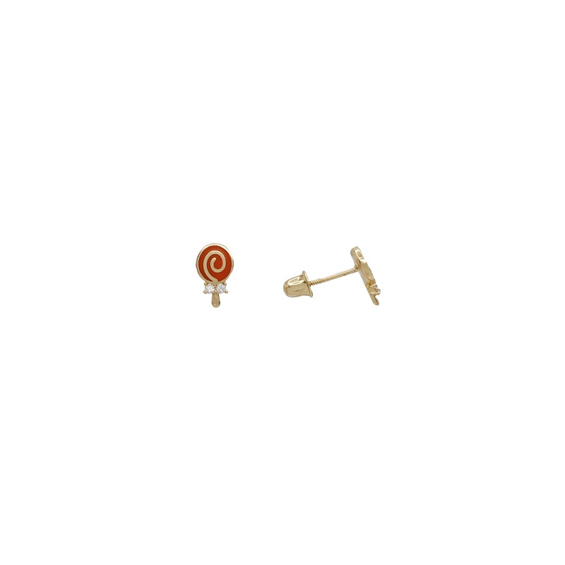 Zirconia Orange Lollipop Stud Earrings (14K)