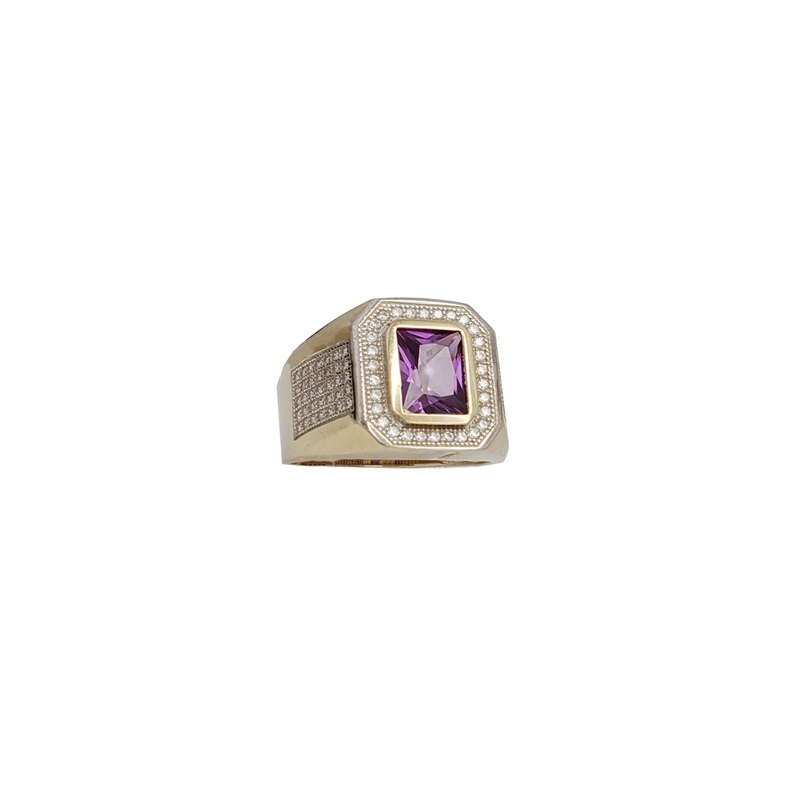 Zirconia Pave Purple Emerald-Shape Men Ring (14K)