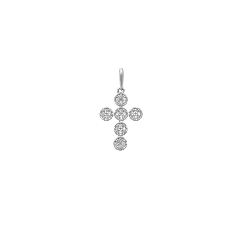 Zirconia Round Pattern Cross Pendant (14K)