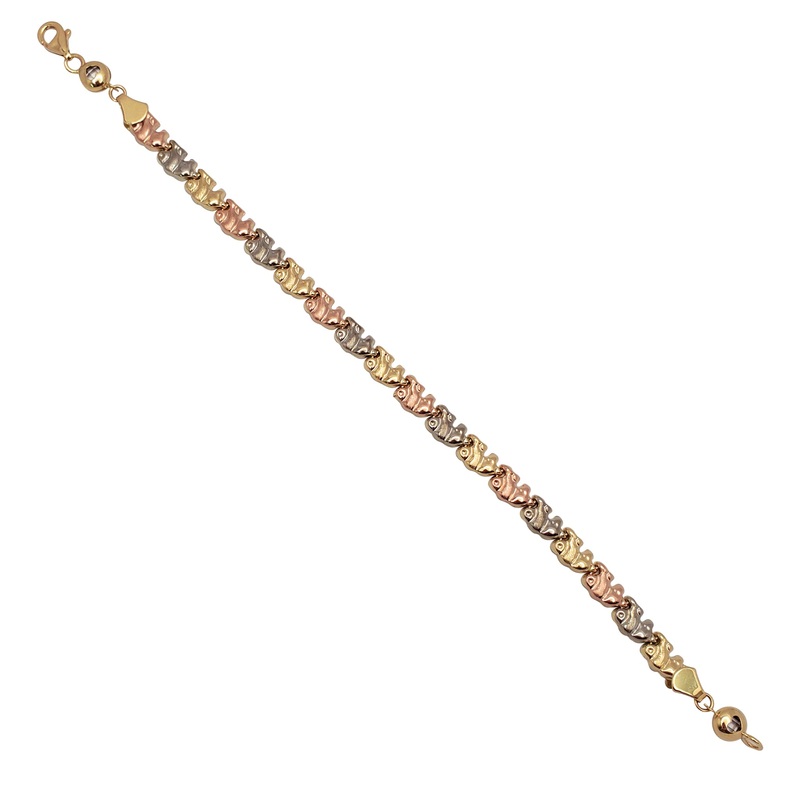 Zirconia Tricolor Elephant Fancy Bracelet (14K)
