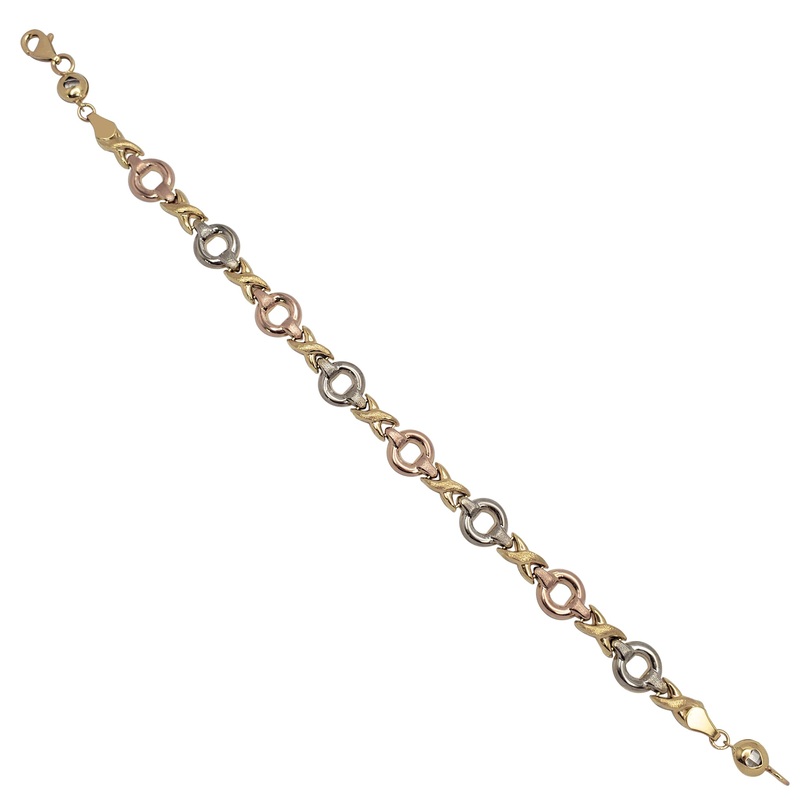 Zirconia Tricolor XO Fancy Bracelet (14K)