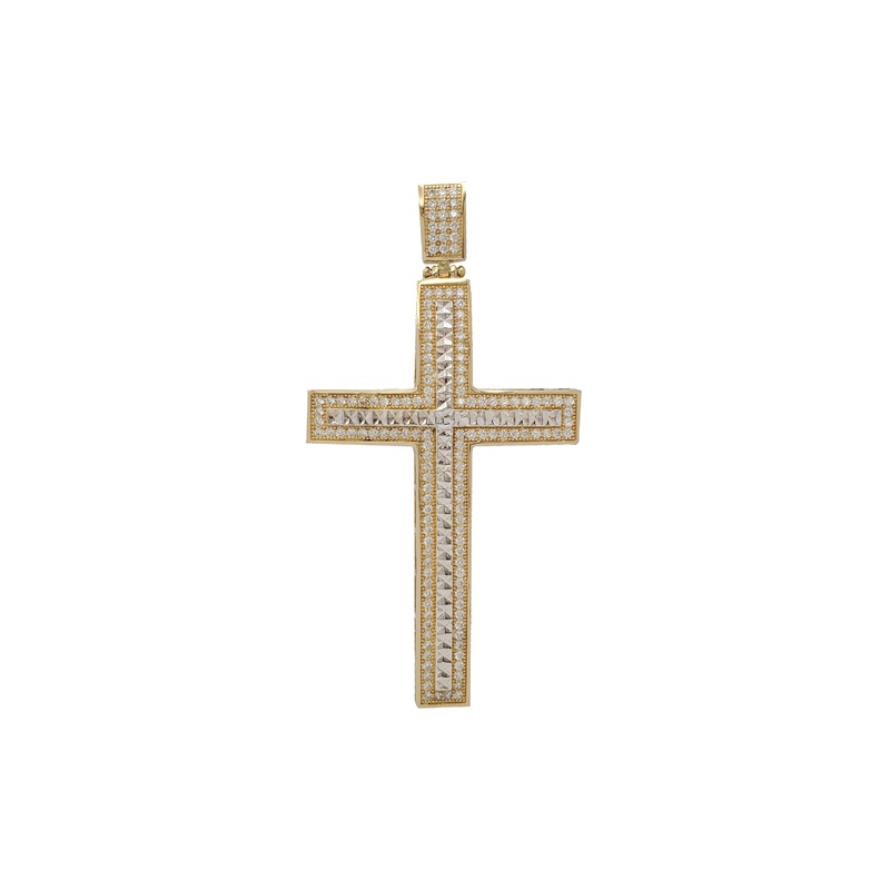 Zirconia Two-Tone Cross Pendant (14K