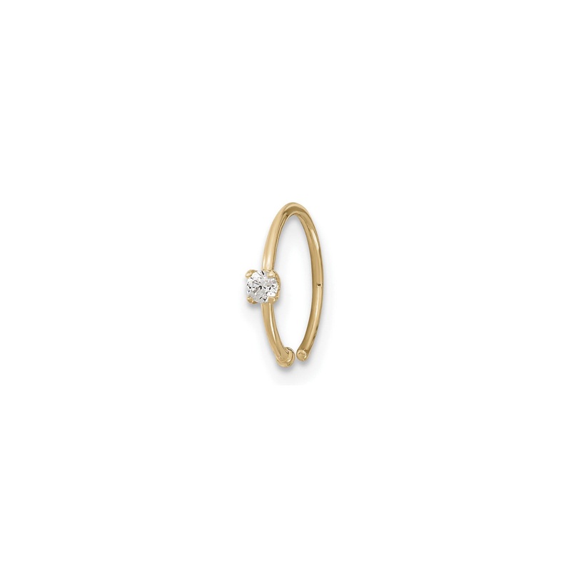 Round White CZ Hoop Nose Ring Piercing (14K)