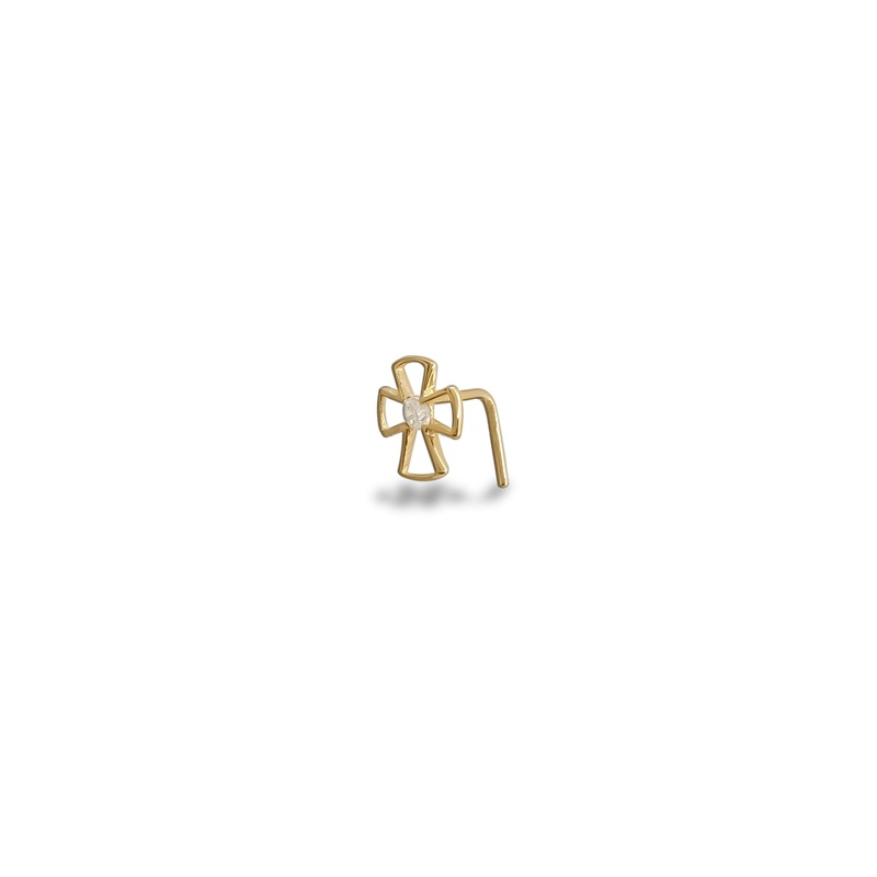 Zirconia Outlined Cross Nose Piercing (14K)