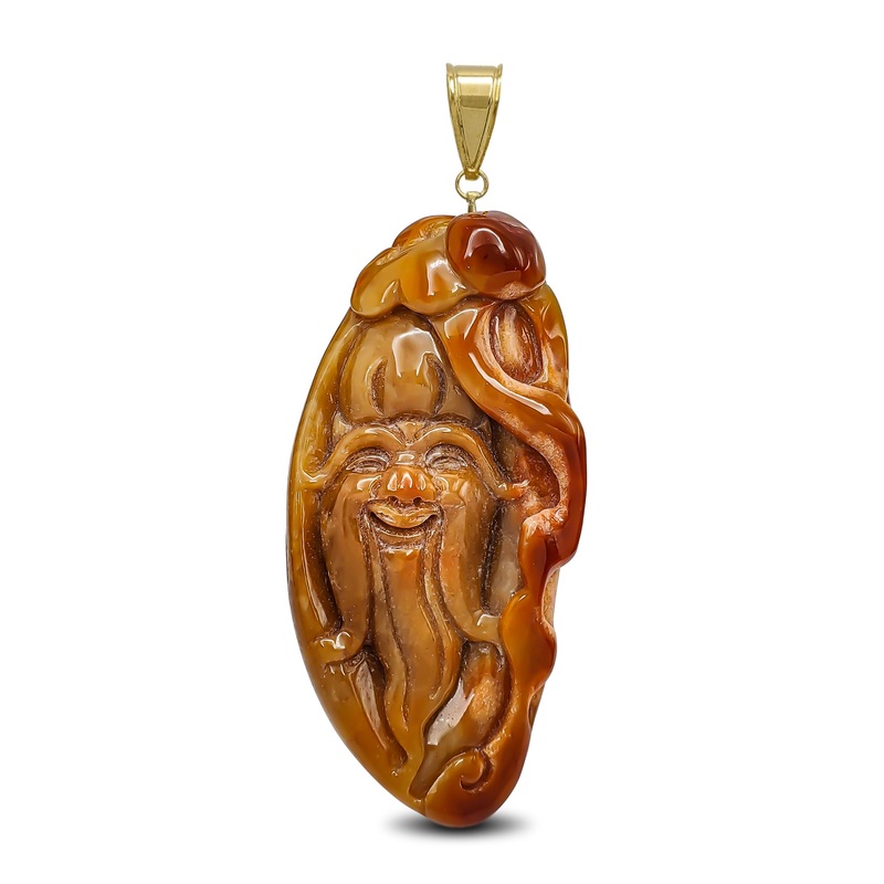 [] God of Longevity Jade Pendant (14K)