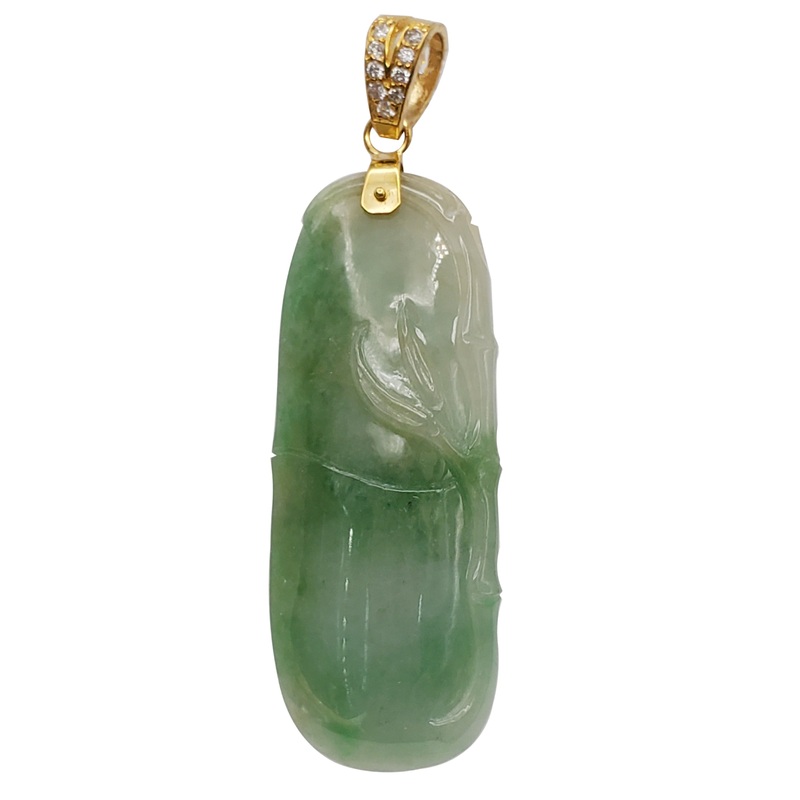 Green Jade Peapod Diamond Pendant (14K)