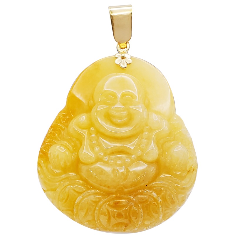 Yellow Jade Buddha Pendant (14K)