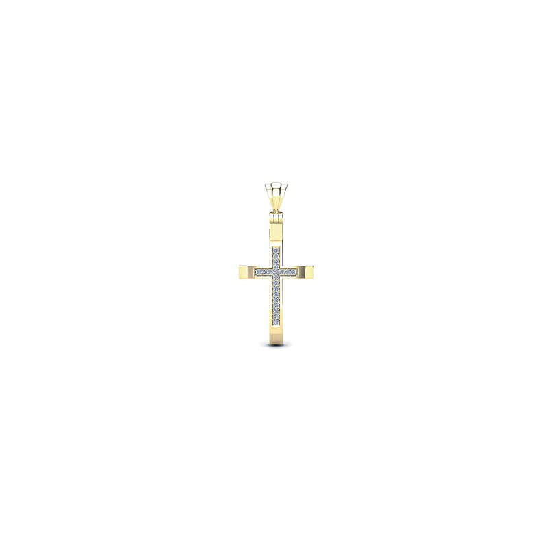 [0.9 inch] Diamond Cross Convex Pendant (14K)