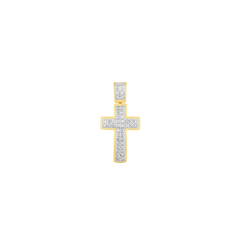 [1.0 inch] Diamond Two-Tone Cross Convex Pendant (14K)