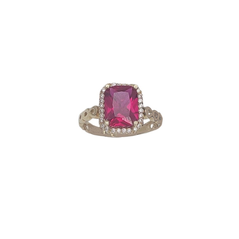 Zirconia Pave Emerald Cut  Ring (14K)