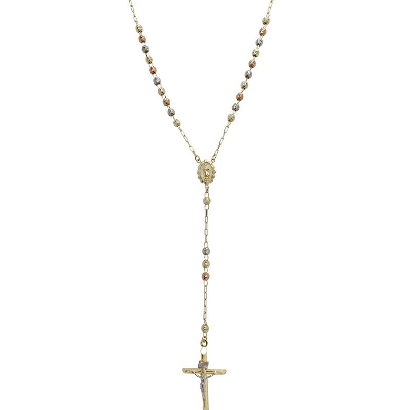 [4.9 mm] Tricolor Disco-Cuts Rosary Necklace