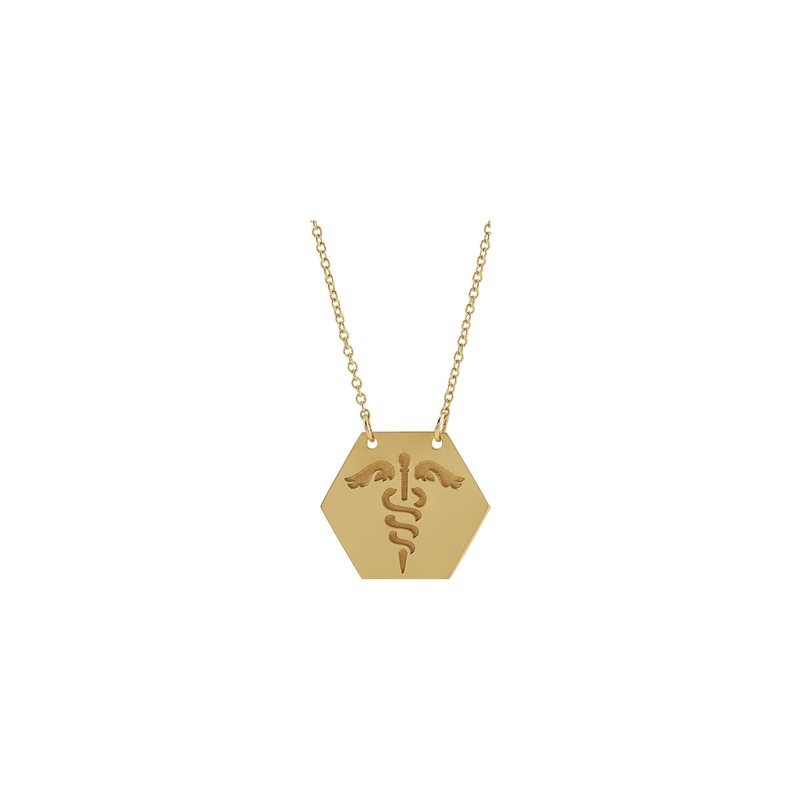 Caduceus Medical Identification Hexagon Necklace