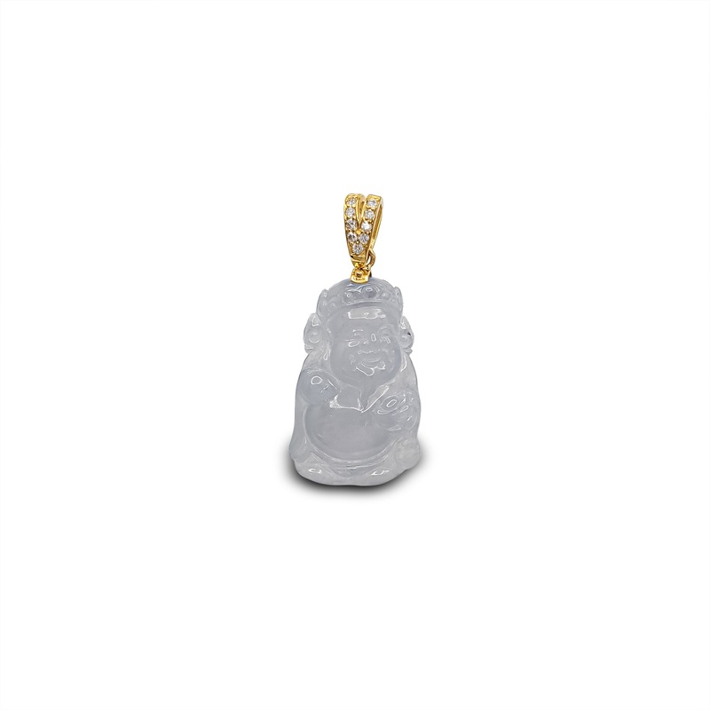 [] Diamond Caishen "'God of Wealth" Jade Pendant (14K)