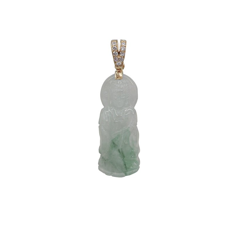 Diamond Jade Guanyin Pendant (14K)