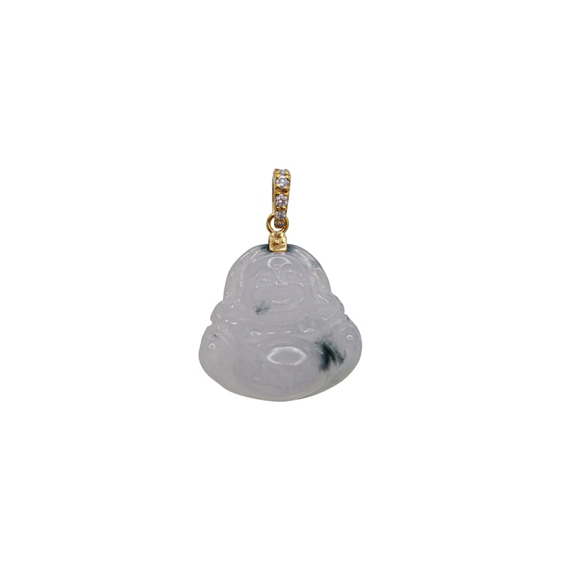 Diamond Purple Jade Laughing Buddha Pendant (14K)
