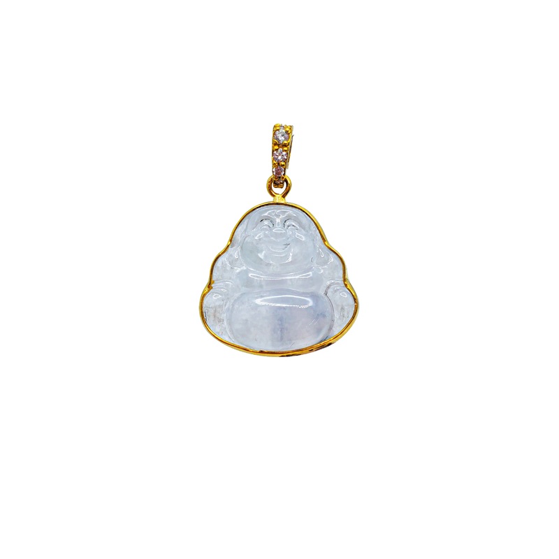 Gold Frame Laughing Buddha Pendant Jade (14K)