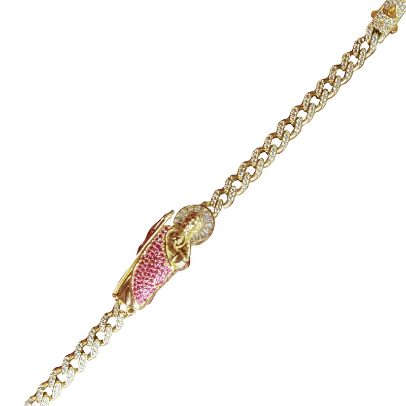 Zirconia Sideways Saint Jude Monaco Curb Link Bracelet (14K)