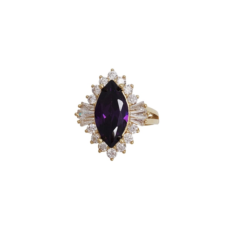 Zirconia Teardrop with Baguette Ring (14K)