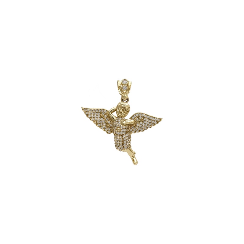 CZ Iced-Out Angel Pendant (14K)