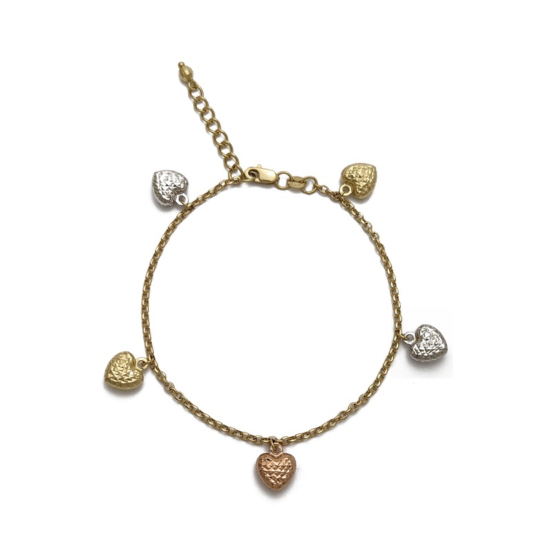 Diamond Cut Puffed Hearts Bracelet (14K).