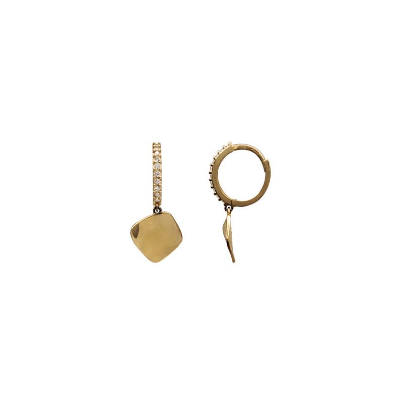 Asymmetrical Square CZ Dangling Earrings (14K)