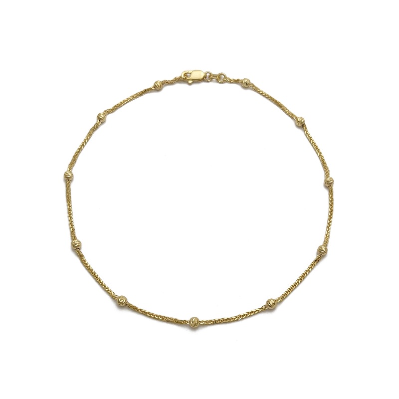 Diamond-Cut Beads Wheat Anklet (14K)