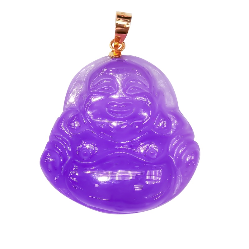 Purple Jade Laughing Buddha Pendant (14K)