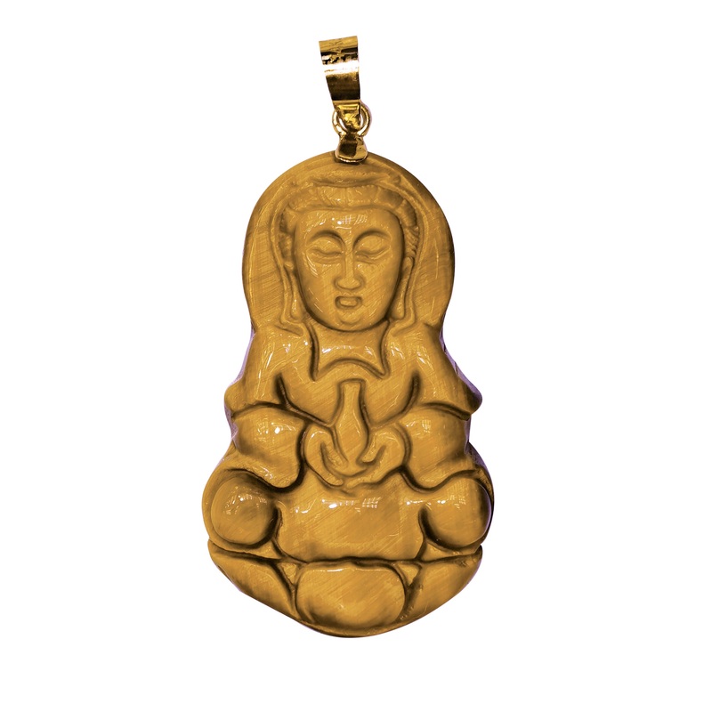 [] Tiger Eye God Kwan Yin Jade Pendant (14K)