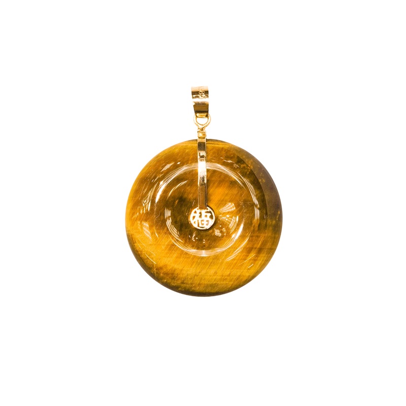 Tigereye Jade Pi Disc Fortune Symbol Pendant (14K)