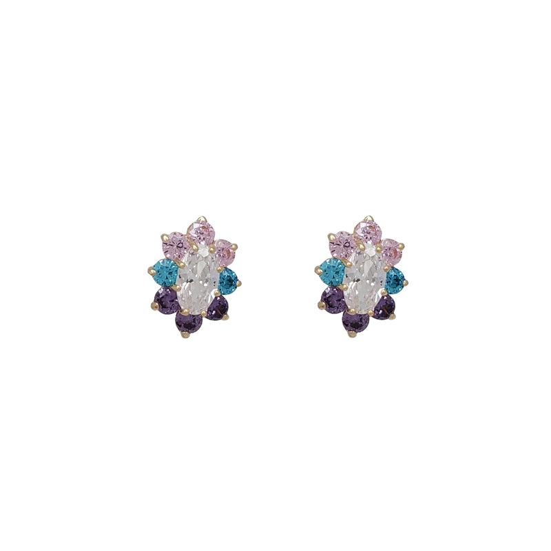 Zirconia Oval Halo Stud Earrings (14K)