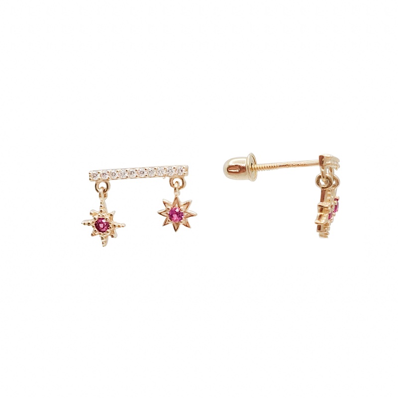 Zirconia Stars Dangling Stud Earring14k