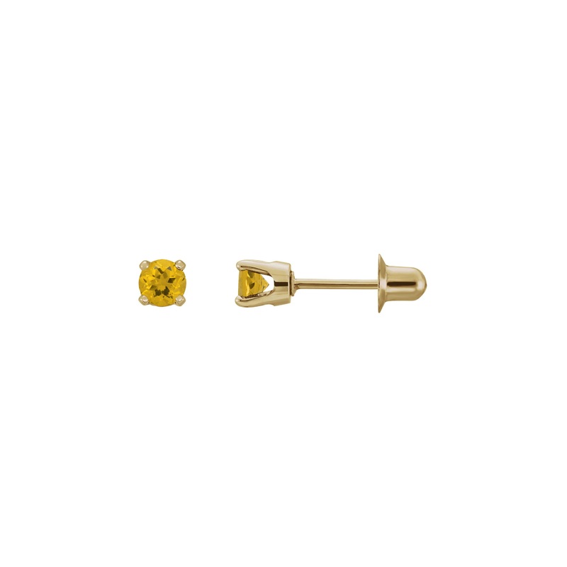 3 mm Round Natural Citrine Stud Earrings (14K)