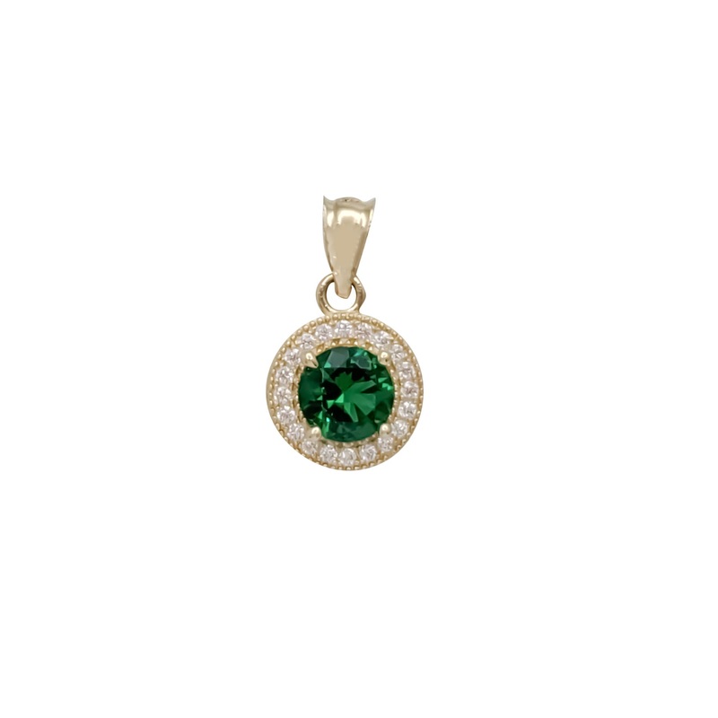 Green Cubic Zirconia Round Pendant 14K)