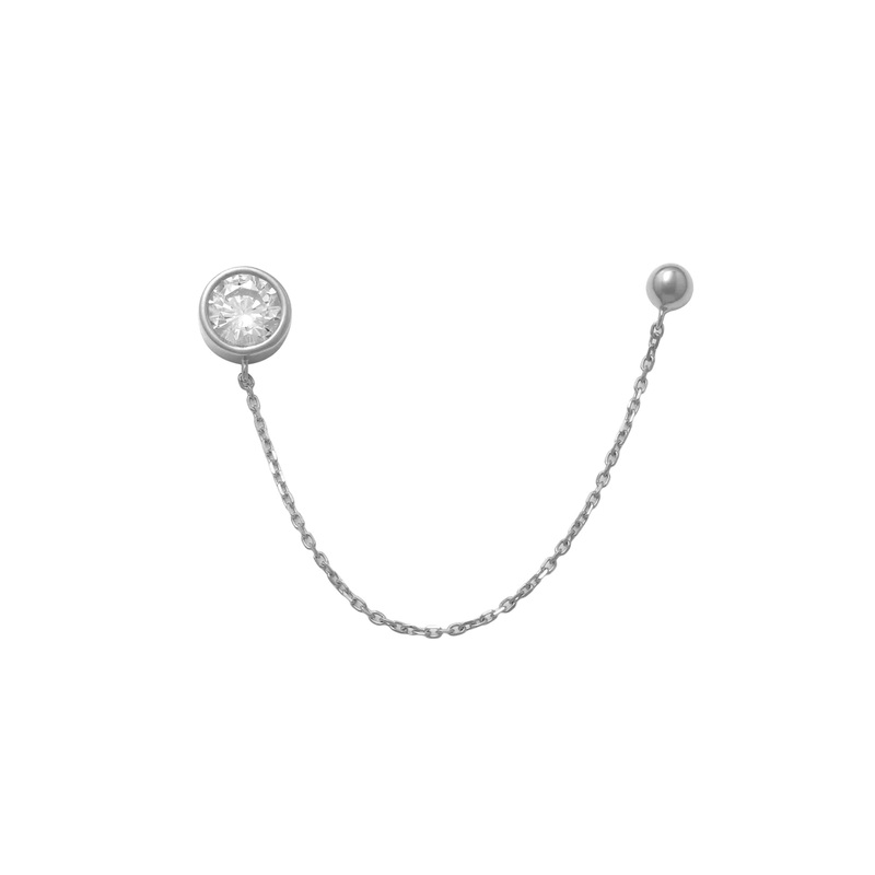Bezel Chain Stud Earrings 14K