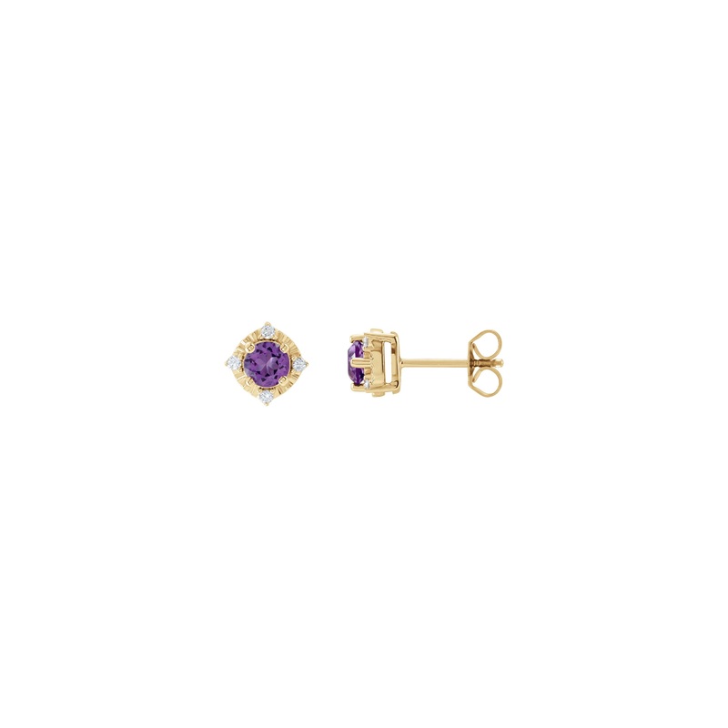 Amethyst and Natural Diamond Accent Halo Stud Earrings