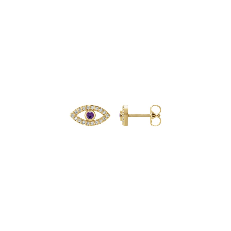 Amethyst and White Sapphire Evil Eye Stud Earrings