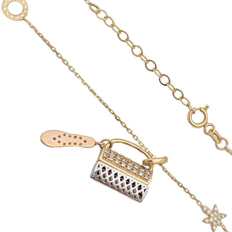 Ballet Shoe-Bag Tri-tone Necklace (14K)