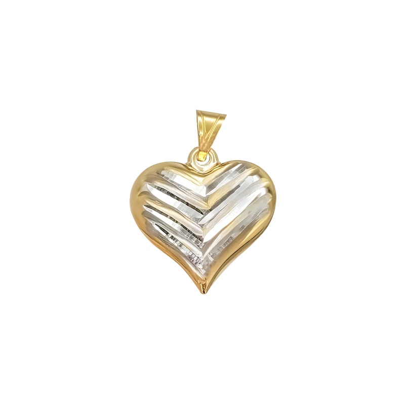 Puffy Heart Grooved Two-Tone Pendant (14K)