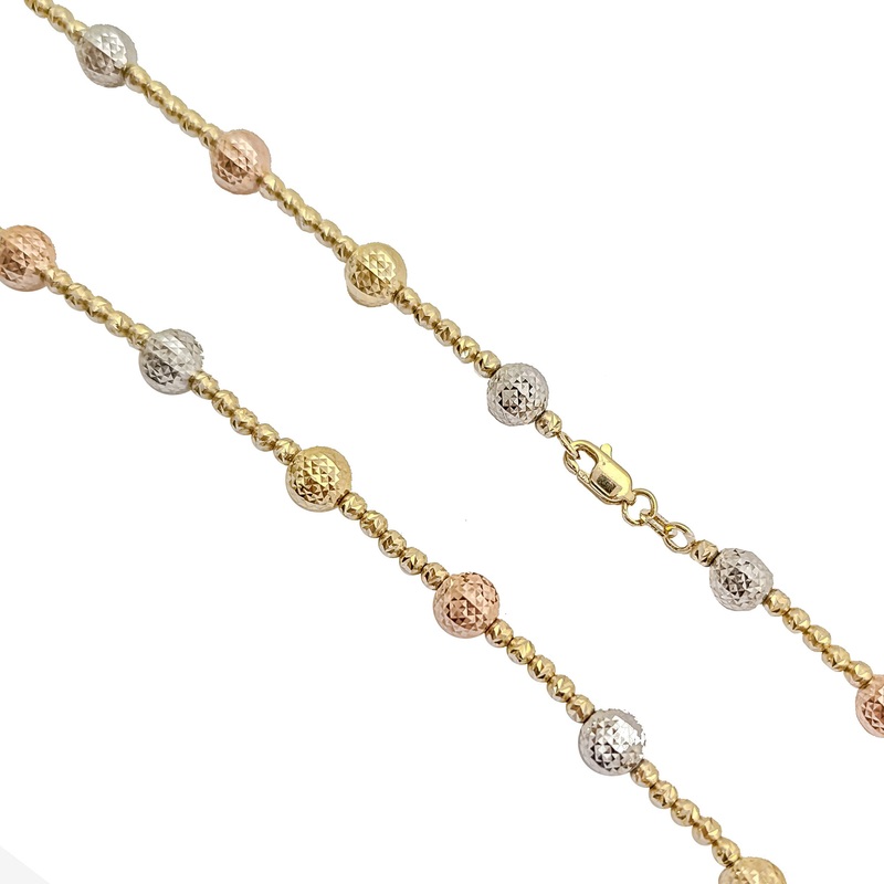 Tri-Tone Ball Chain-Necklace (14K)